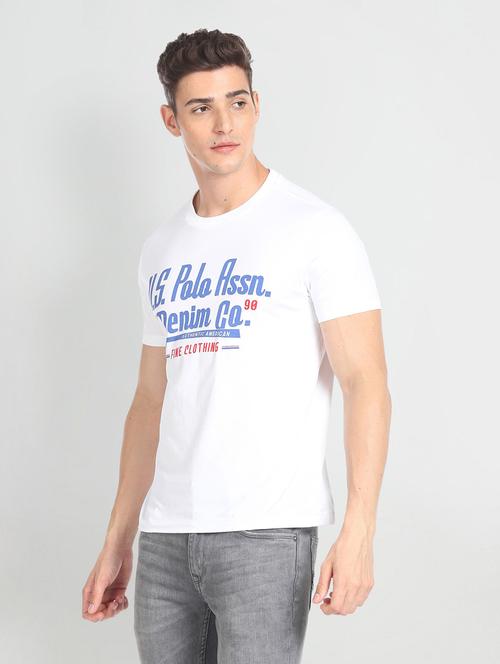 blue cotton blend chest print tshirt - 20723553 - Very Small Image - 1