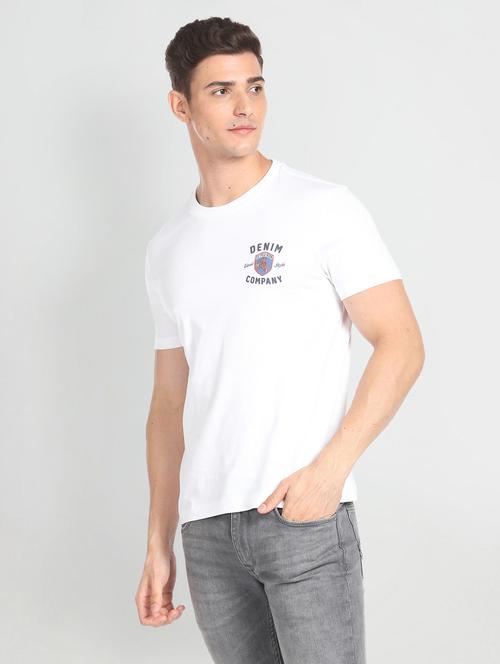 white cotton blend chest print t-shirt - 20723561 - Very Small Image - 1