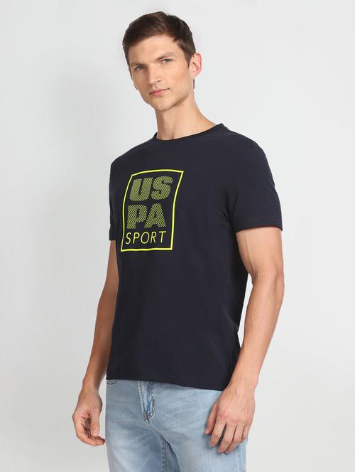 blue cotton blend chest print tshirt - 20723571 - Very Small Image - 1