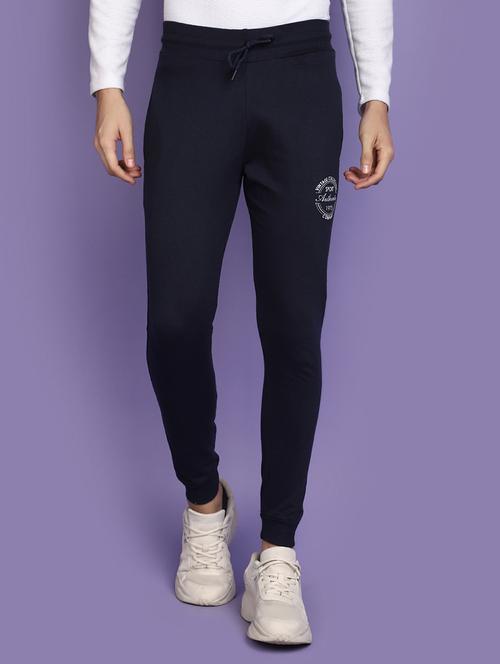 Men Navy Blue Placement Print Mid Rise Jogger - 20724603 - Very Small Image - 1