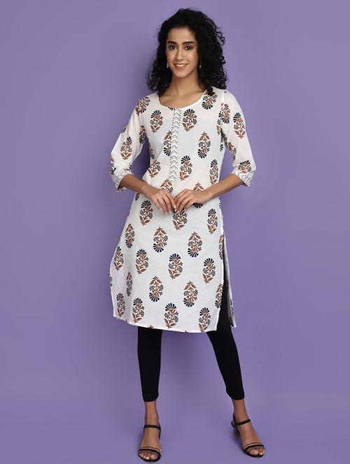 women white round neck straight kurta - 20724635 - Very Small Image - 1