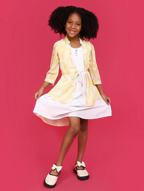 girls yellow printed frock - 20725513 - Very Small Image - 1
