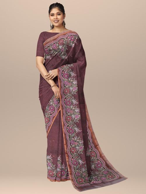 women purple embroidered saree with blouse - 20726446 - Very Small Image - 1