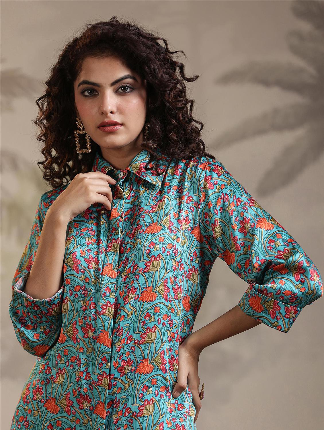 women blue floral printed co-ord sets - 20727273 - Standard Image - 7