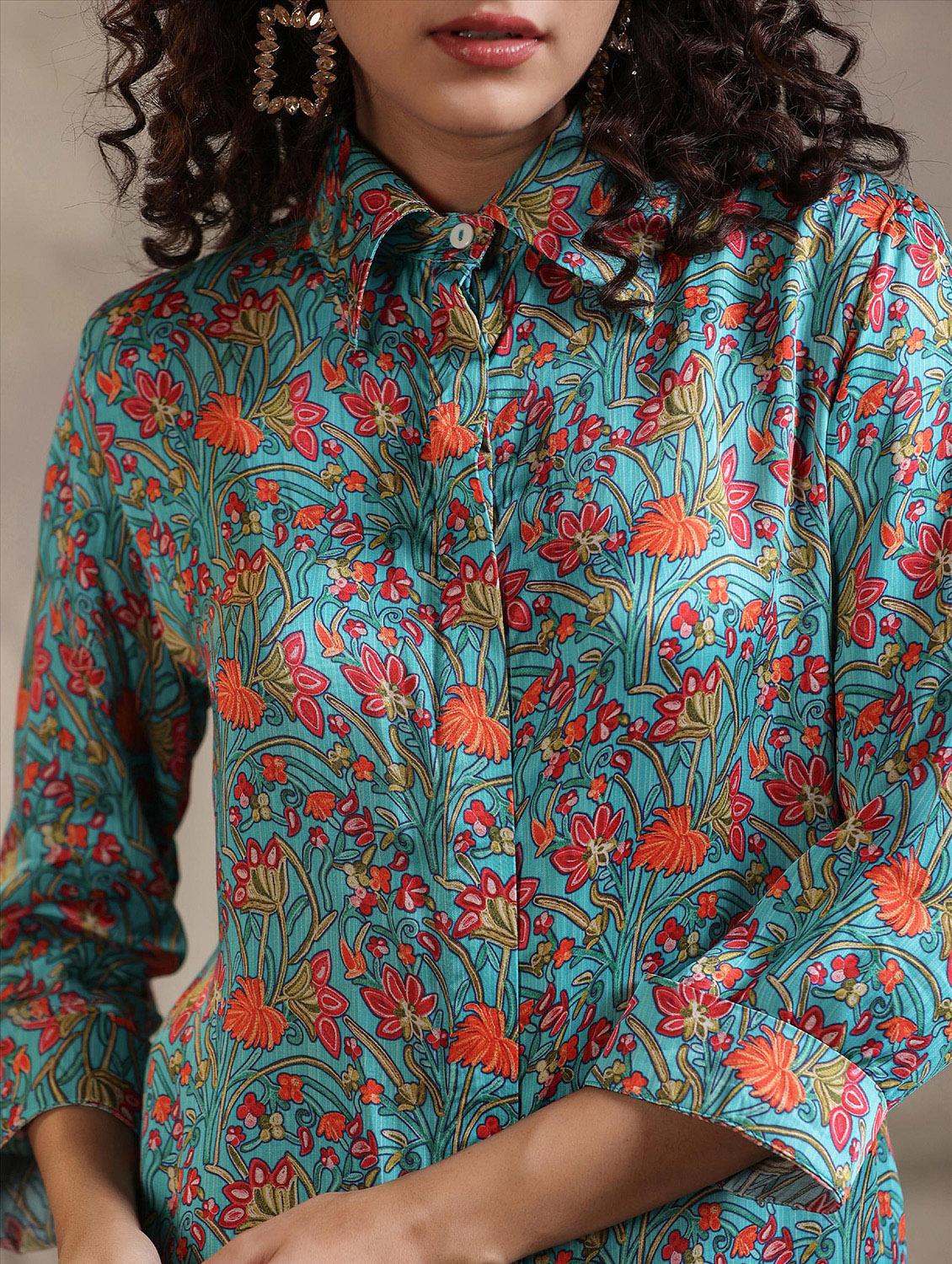 women blue floral printed co-ord sets - 20727273 - Zoom Image - 8