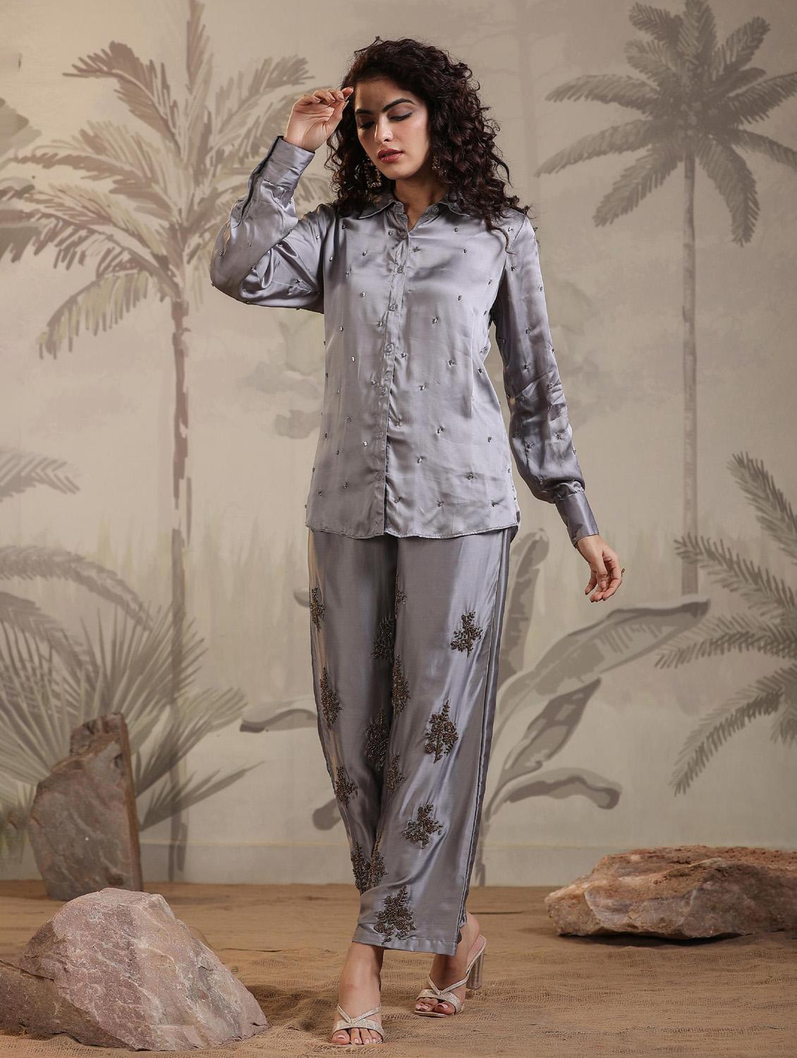 grey embroidered print co-ord set - 20727280 - Standard Image - 4
