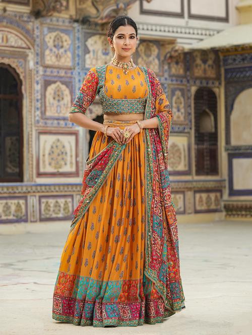 women mustard flared lehenga choli with dupatta - 20727299 - Very Small Image - 1