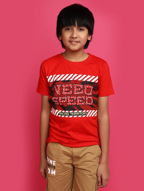 boys red typographic regular t-shirt - 20728068 - Very Small Image - 1