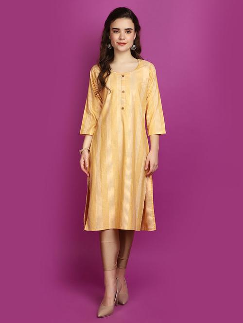 women yellow round neck straight kurta - 20728085 - Very Small Image - 1