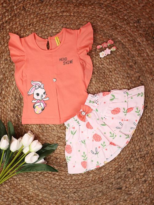 girls round neck printed top & skirt set - 20728244 - Very Small Image - 1