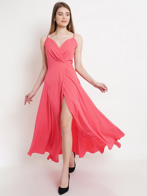 women solid sleeveless high slit dress - 20728563 - Very Small Image - 1