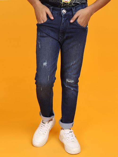 navy blue distressed detailed denim jeans - 20729073 - Very Small Image - 1