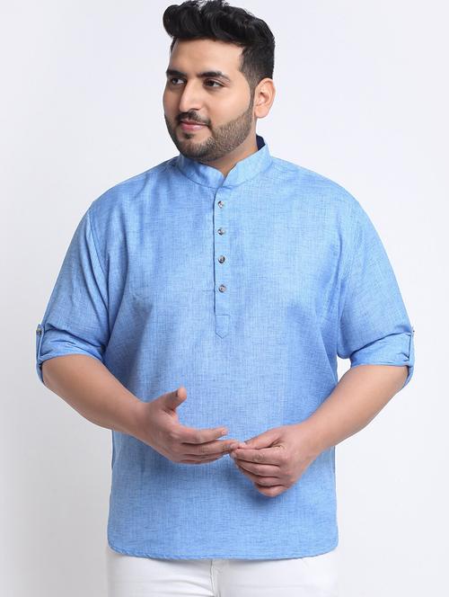blue self design plus size short kurta - 20730125 - Very Small Image - 1