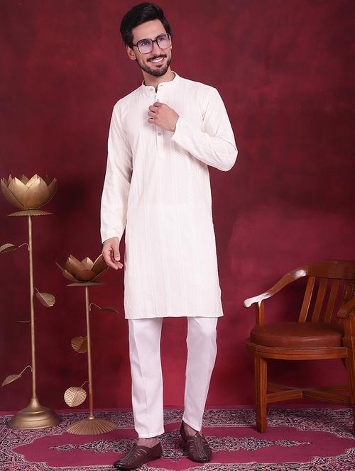 Men Mandarin Neck Kurta Pyjama Ethnic Wear Set - 20733080 - Very Small Image - 1