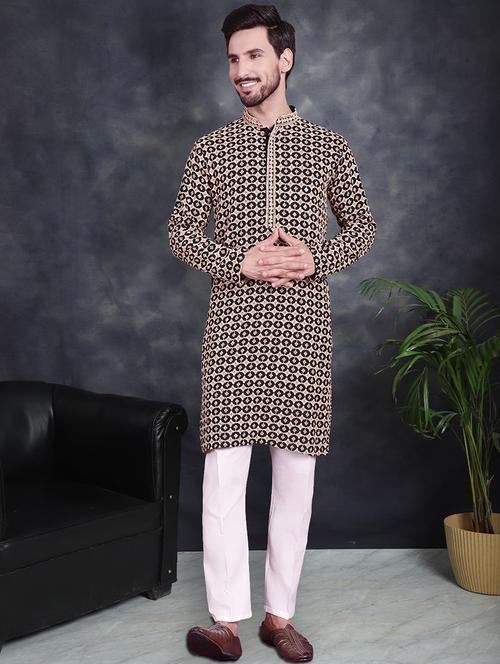 men mandarin neck kurta pyjama ethnic wear set - 20733109 - Very Small Image - 1