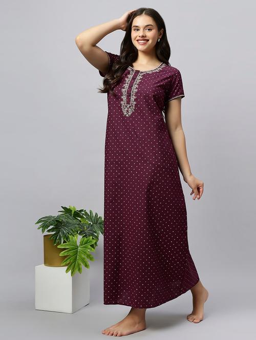 women printed short sleeves nighty - 20742757 - Very Small Image - 1