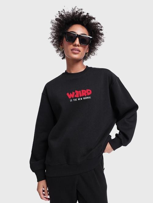 black cotton blend chest print sweatshirt - 20743301 - Very Small Image - 1