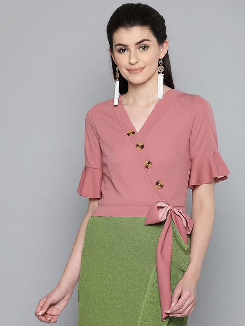 women solid bell sleeves crop top - 20743691 - Very Small Image - 1