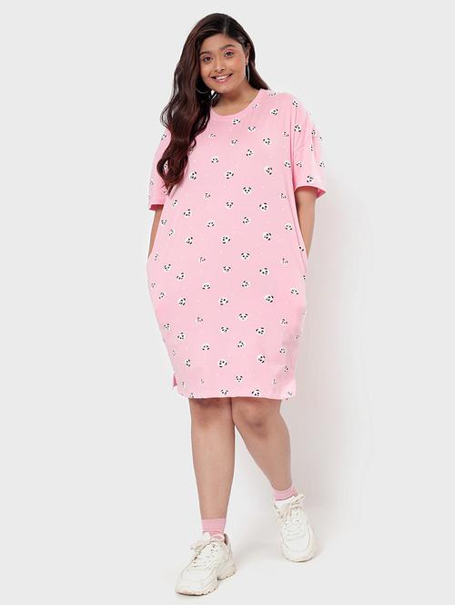 women pink printed plus size t-shirt dress - 20744905 - Very Small Image - 1