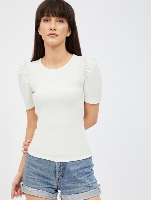 women white solid round neck regular top - 20745335 - Very Small Image - 1