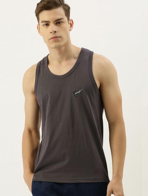 solid grey round neck sleeveless t-shirt - 20747235 - Very Small Image - 1