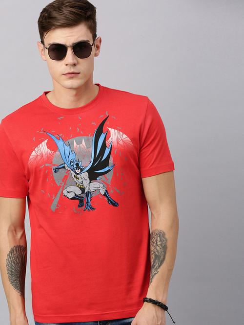 red chest print round neck t-shirt - 20748105 - Very Small Image - 1