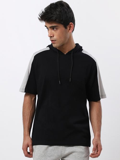 hooded neck color block t-shirt - 20751684 - Very Small Image - 1