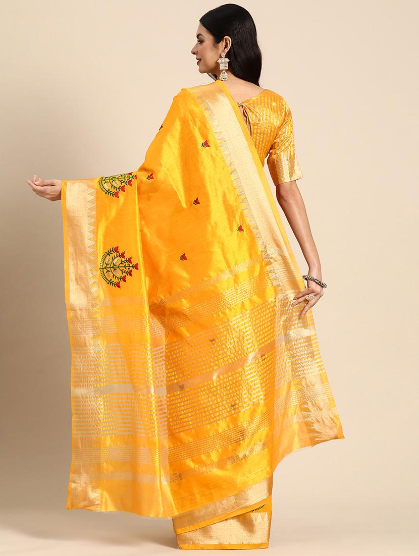 women yellow embroidered saree with blouse - 20754430 - Standard Image - 2