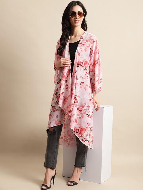 women floral print long asymmetric shrug - 20755198 - Very Small Image - 1