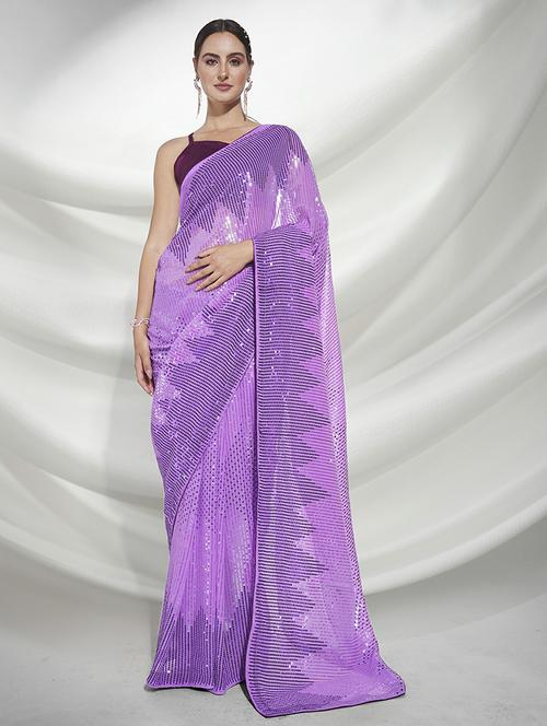 purple sequined embellished saree with blouse - 20755891 - Very Small Image - 1
