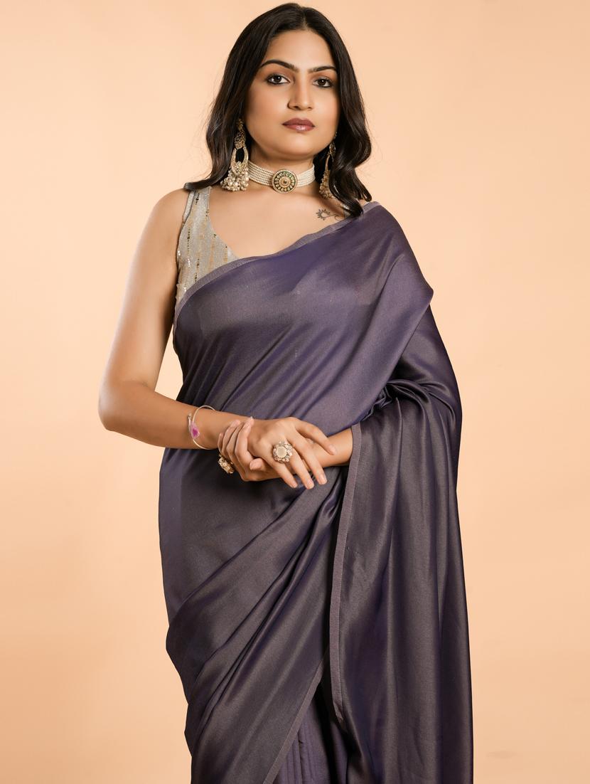 purple solid plain saree - 20757399 - Zoom Image - 3
