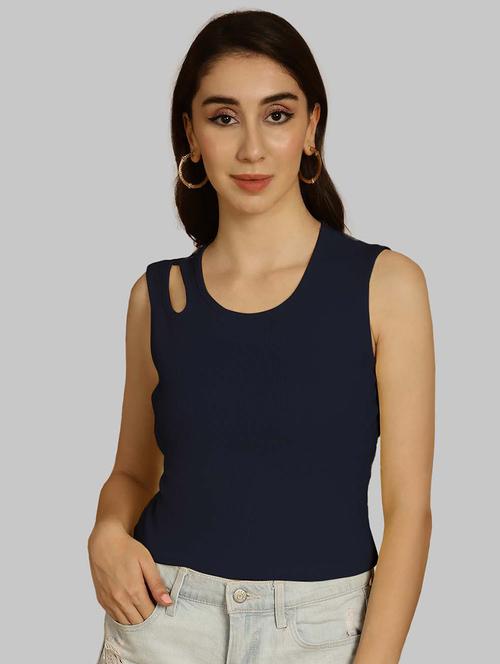 women navy blue solid sleeveless crop top - 20757503 - Very Small Image - 1