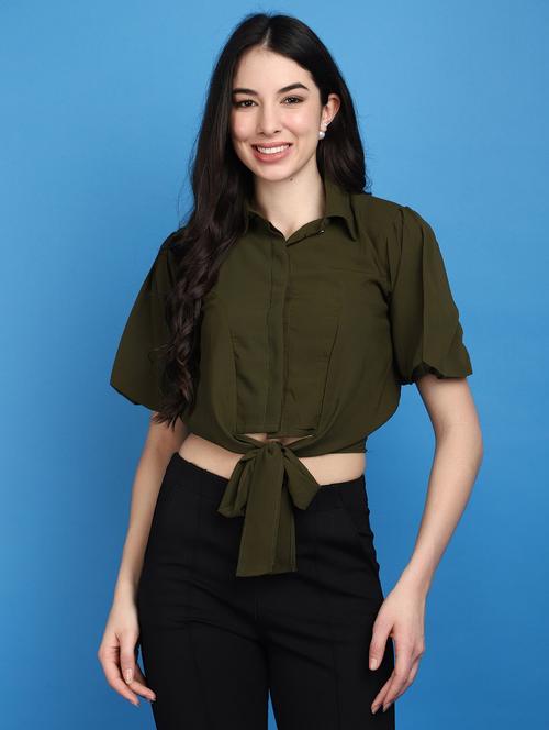 women green solid regular top - 20764161 - Very Small Image - 1