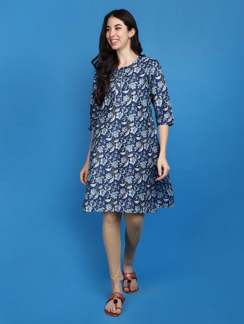 women blue round neck a-line kurta - 20764168 - Very Small Image - 1
