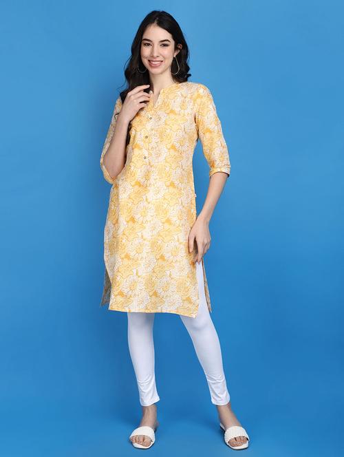 women yellow mandarin neck straight kurta - 20764213 - Very Small Image - 1