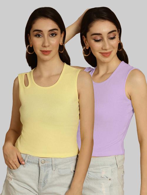 pack of 2 multi colored sleeveless crop top - 20764356 - Very Small Image - 1