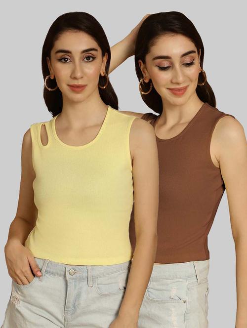 pack of 2 multi colored sleeveless crop top - 20764358 - Very Small Image - 1