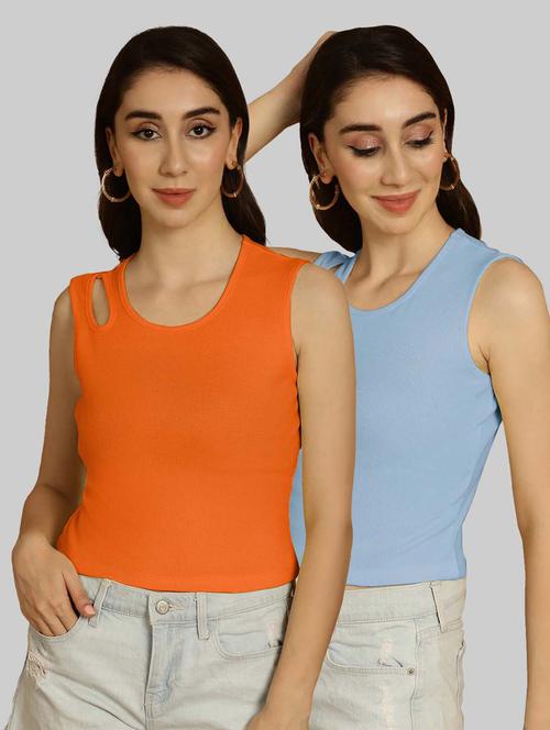 pack of 2 multi colored sleeveless crop top - 20764369 - Very Small Image - 1