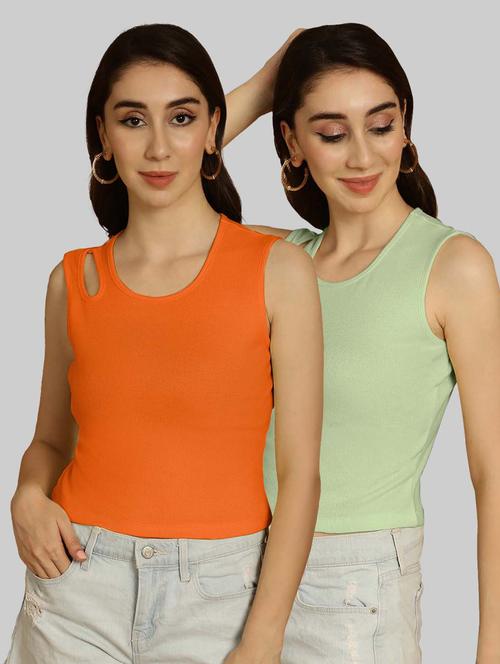 pack of 2 multi colored sleeveless crop top - 20764372 - Very Small Image - 1