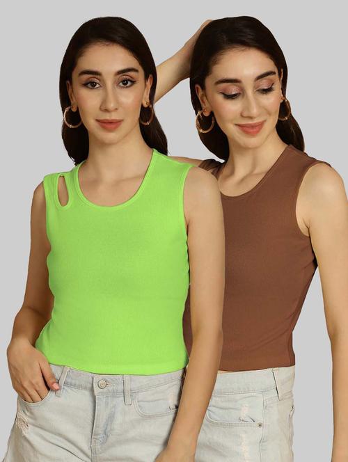 pack of 2 multi colored sleeveless crop top - 20764377 - Very Small Image - 1