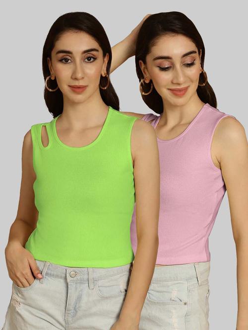 pack of 2 multi colored sleeveless crop top - 20764380 - Very Small Image - 1