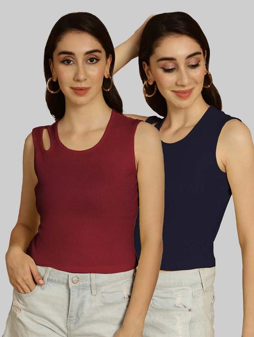 pack of 2 multi colored sleeveless crop top - 20764384 - Very Small Image - 1