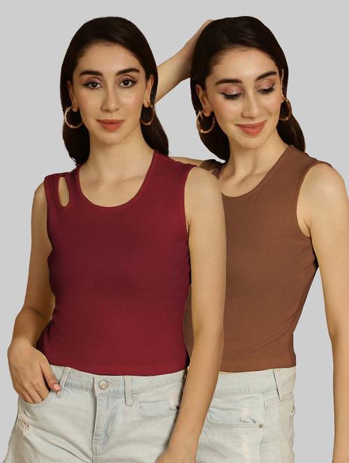 pack of 2 multi colored sleeveless crop top - 20764385 - Very Small Image - 1