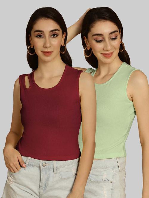 pack of 2 multi colored sleeveless crop top - 20764389 - Very Small Image - 1