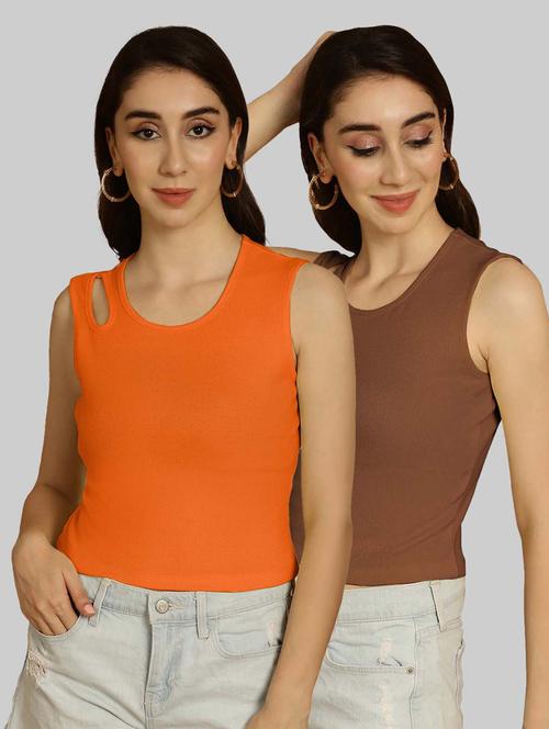 pack of 2 solid multi colored sleeveless top - 20764434 - Very Small Image - 1