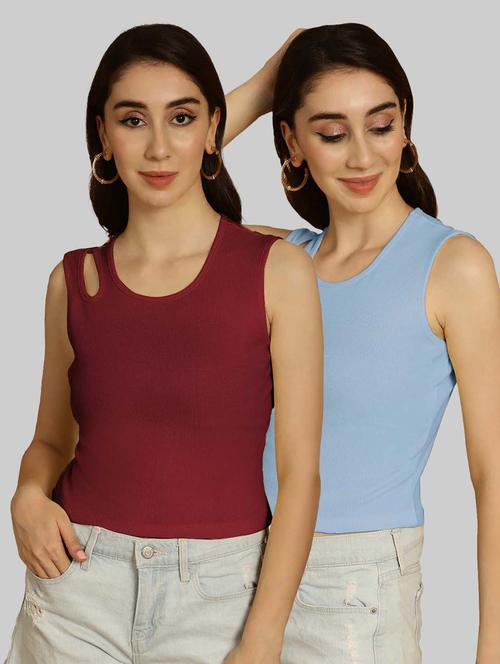 pack of 2 solid multi colored sleeveless top - 20764452 - Very Small Image - 1