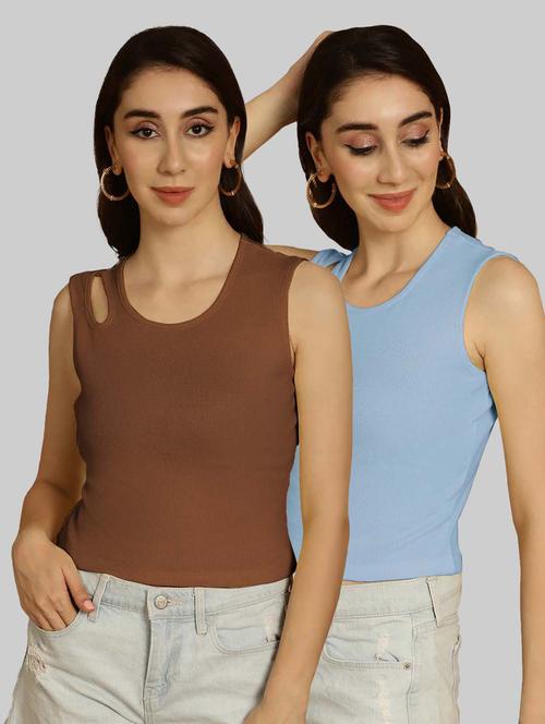 pack of 2 solid multi colored sleeveless top - 20764470 - Very Small Image - 1