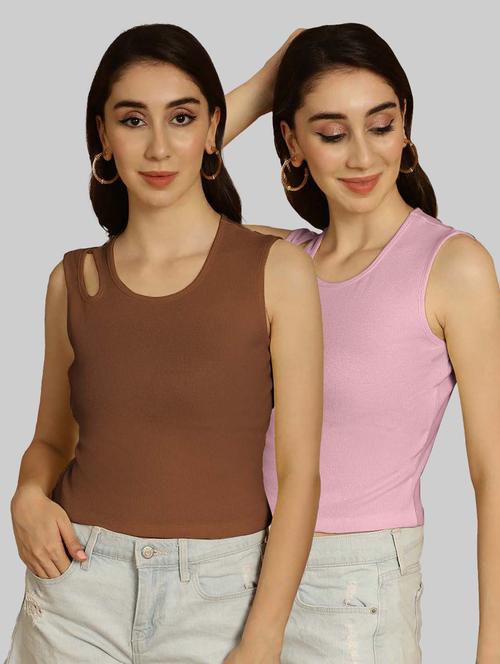 pack of 2 solid multi colored sleeveless top - 20764472 - Very Small Image - 1