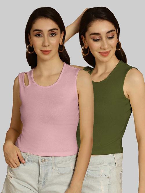 pack of 2 solid multi colored sleeveless top - 20764483 - Very Small Image - 1