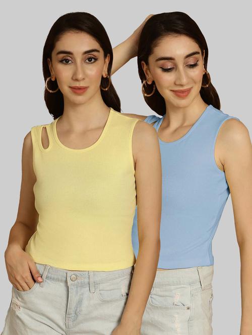 pack of 2 solid multi colored sleeveless top - 20764491 - Very Small Image - 1
